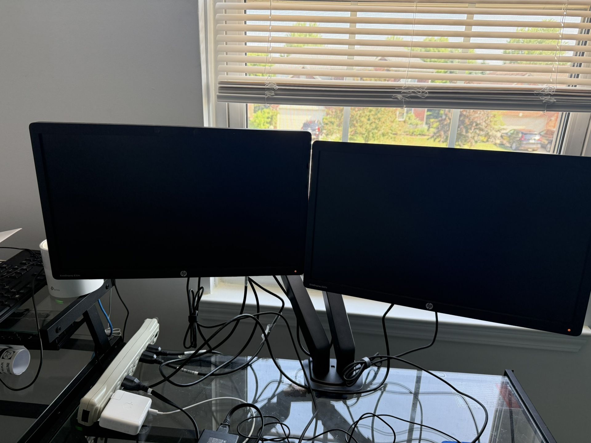2 HP monitors and one Dual Monitor Mount Stand