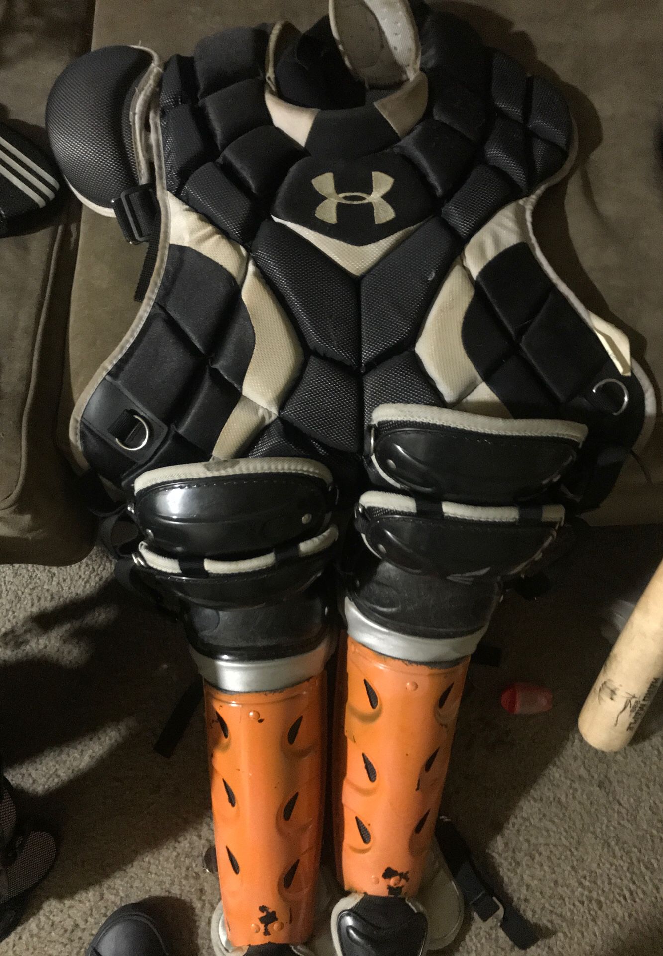 Under Armor Chest Protector and Easton Shin Guards