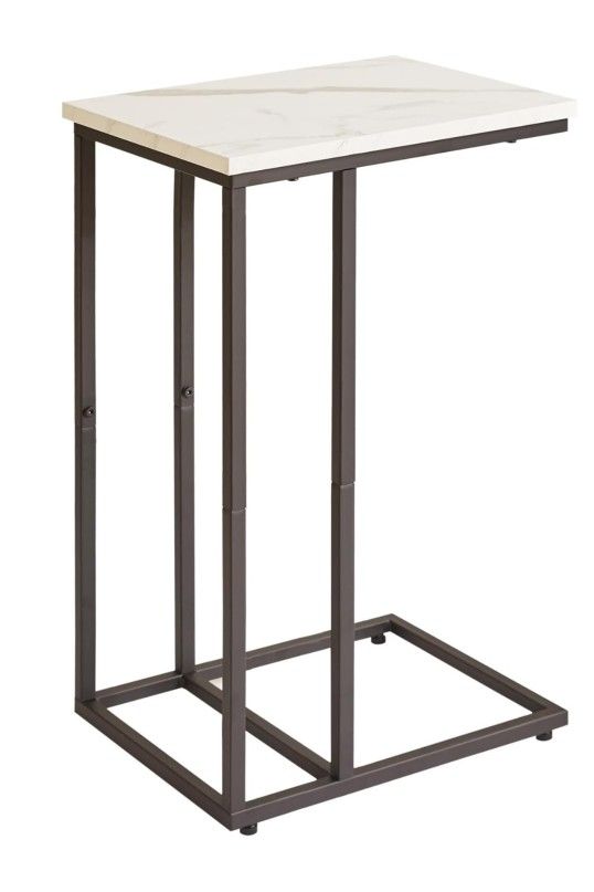 Side Table Small End Table C Shaped, Slide Under Laptop Desk for Couch, Living Room Side Table, TV Trays for Eating on Couch, Faux Marble+Black