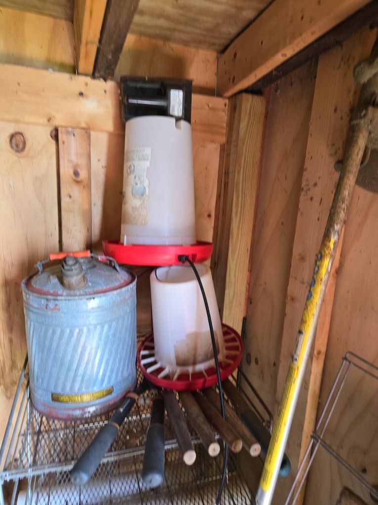 Chicken Feeder, Heated Waterer And Feed Scoop