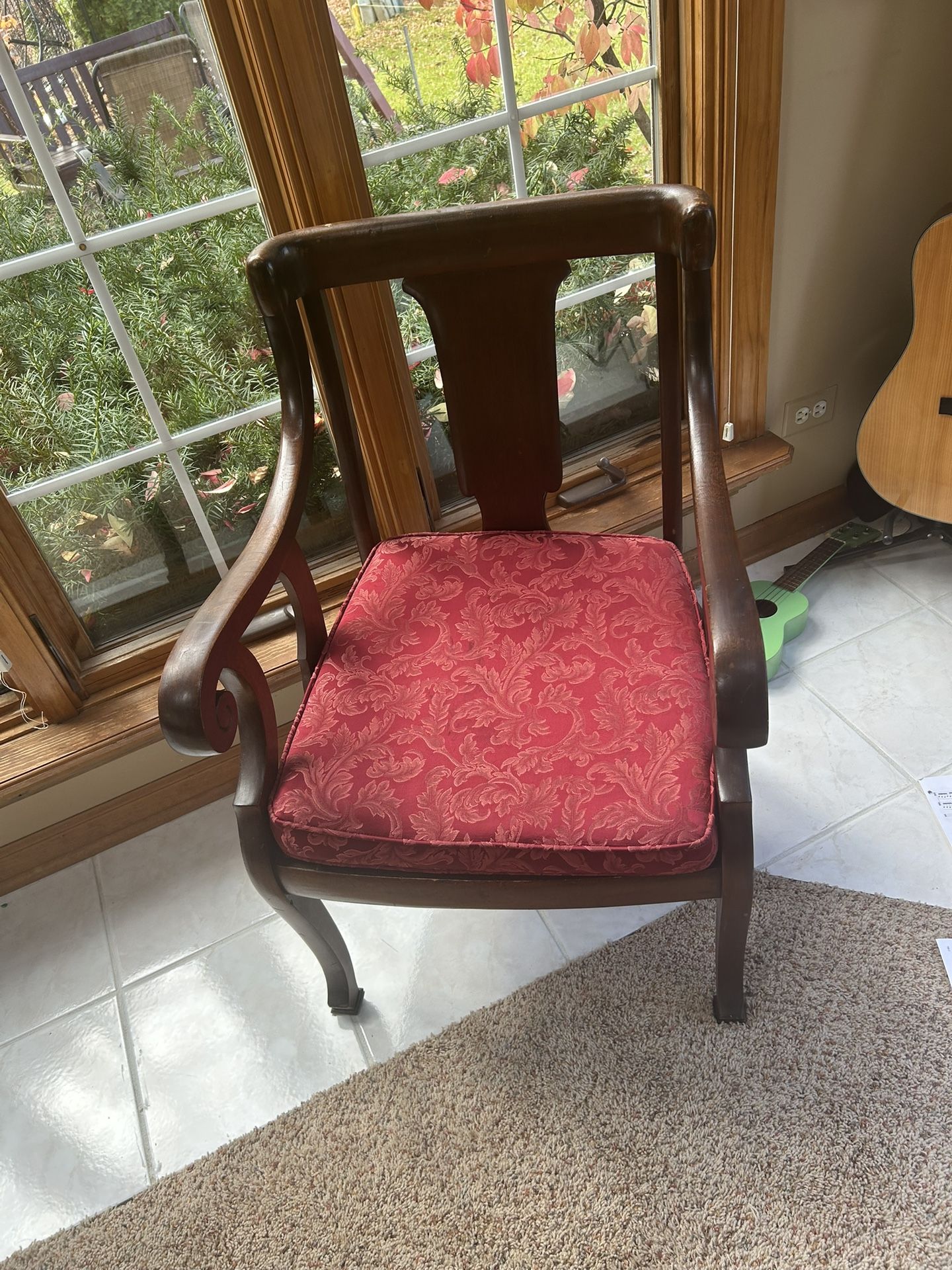 French Empire Flame Mahogany Armchair, 19th Century