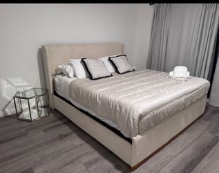 Cream Corduroy Upholstered Bed Frame