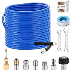Pressure Washer Sewer Jetter Kit 75-Ft X1/4" Hydro Drain Cleaner Hose 5800 PSI + Nozzles