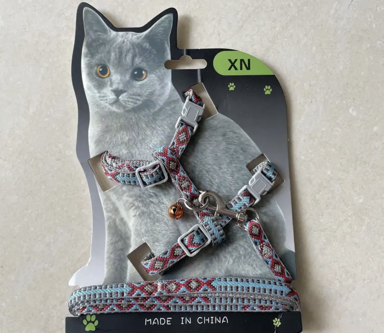 Cat Harness and Leash- Blue w gold bell- fits cat under 10lbs