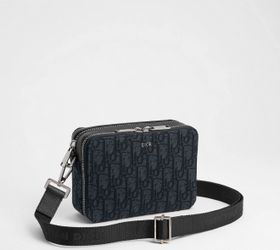 Dior Black Oblique Jacquard Zipped Pouch With Strap