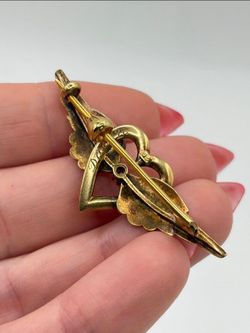 Antique Victorian 1897 15k 15ca Solid Gold Winged Heart Brooche Pin