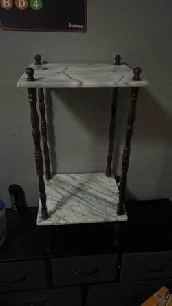 Two-Tier Marble and Wood Side Table