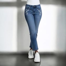Camila Coelho Women’s Blue Embroidered Straight Ankle Jeans Sz 8