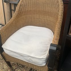 Wicker Rattan Chair patio furniture / feather pillow  26 W x 30 D x 36 H  Seat @ 19