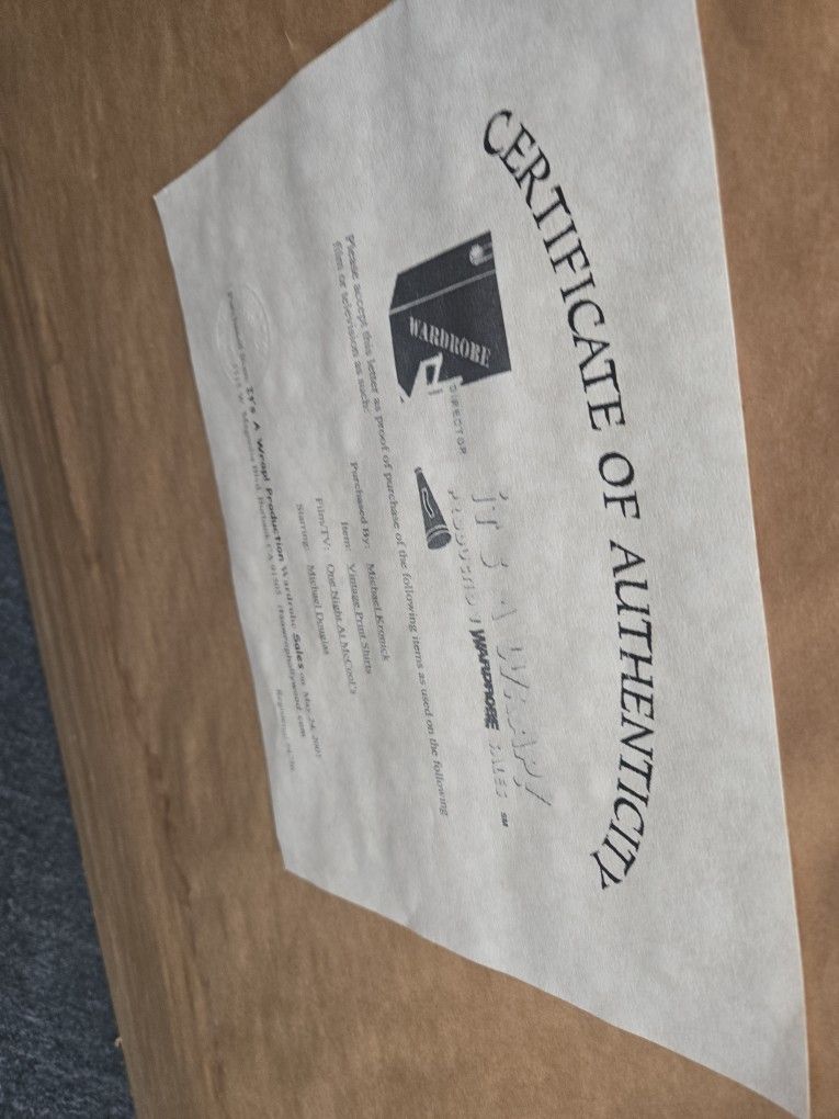 MICHAEL DOUGLAS ONE NIGHT AT McCOOLS FRAMED SHIRT, WITH AUTHENTICITY CERTIFICATE