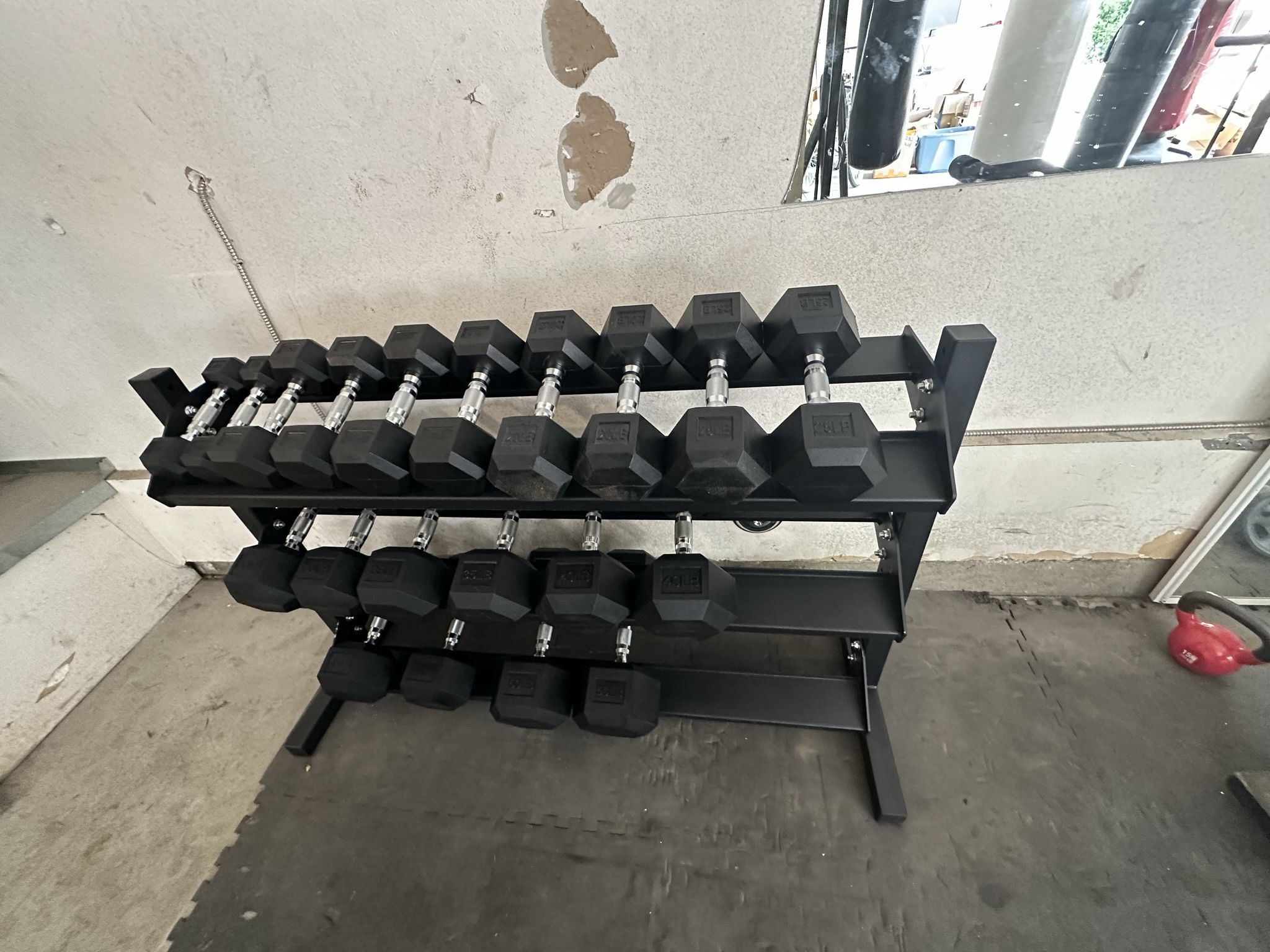 5 50lbs Dumbbells w/Rack