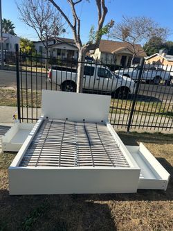 White ikea queen bed frame w/ 2 drawers