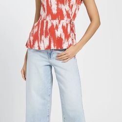 BRAND NEW! Women’s Printed Knit Sleeveless Wrap Top (Red/White)