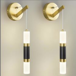 New Set Of 2 Modern Wall Sconce Lights Black Gold Dimmable 4000K LED Sconces 