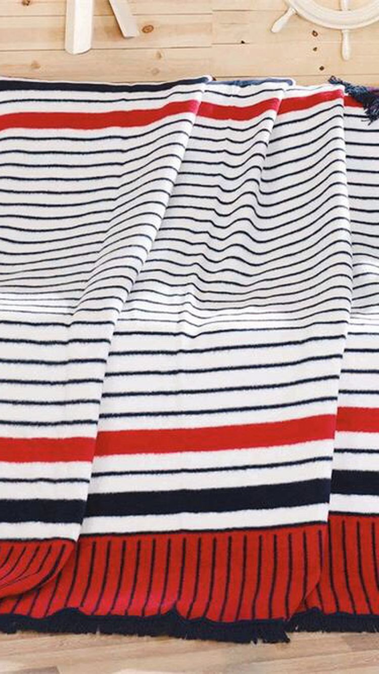 Cotton Full/Double Throw Blanket 70''x86''(180x220cm), Black&White&Red, Cozy Soft Modern Stripe Gift