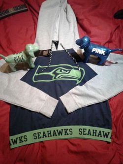 New Large NFL Seahawks hoodie with two pink dogs green & blue