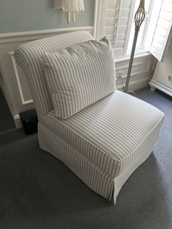 NEW-Slipper Chair with Blue Stripe Slipcover