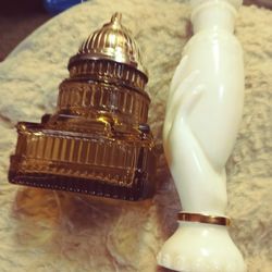 Vintage Avon The Capitol Aftershave Bottle And Avon Elusive Milk Glass. Collectible Bottles