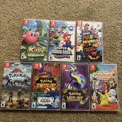 Nintendo Switch games (Super Mario, Pokemon, and Kirby games)