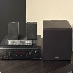 Sony AV Receiver With Sony Active Subwoofer And Two 2-Way Indoor Outdoor Speakers 