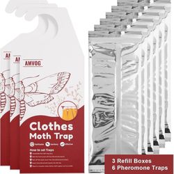 new Pheromone Clothing Moth Trap, Non-Toxic & Powerful, Vacuum Packed, for Houses and Closets, Includes 3 Refilled Boxes & 6 Vacuum Packed Traps.  Abo