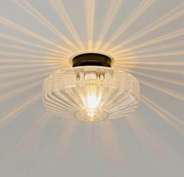 Modern Clear Fluted Glass Ceiling Light E26 Flush Mount