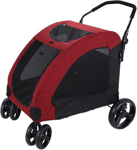 Pet Stroller for Large Dog Medium Dogs Four-Wheel Foldable Storage Detachable and Washable Cushion Double Storage Bag Sick Disabled Old Dog Stroller O