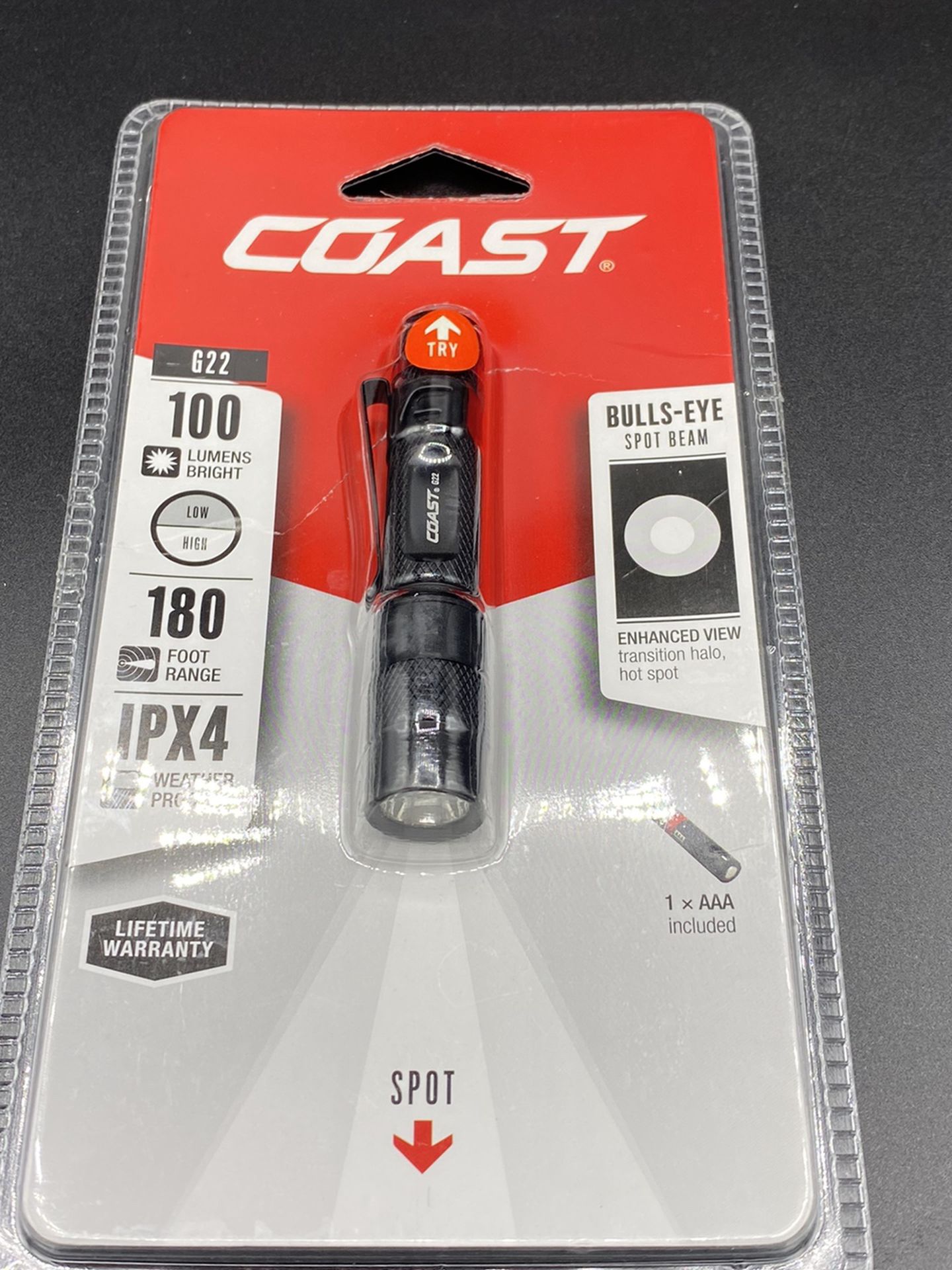 Coast Products 30118 G22 100 Lumen Spot Beam Flashlight BLACK