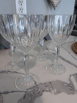 4 Vintage Crystal Wine Glasses/Water Goblets
