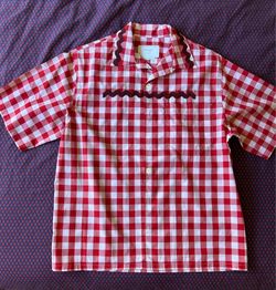 PRADA Gingham Red Check Pattern short sleeve cotton shirt Men’s M $250