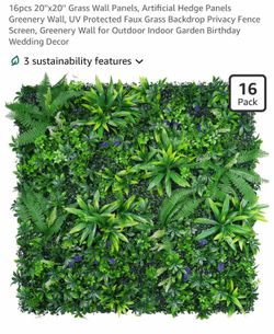 20''x20'' Grass Wall Panels, Artificial Hedge Panels Greenery Wall, UV Protected Faux Grass Backdrop Privacy Fence Screen, Greenery Wall for Outdoor I