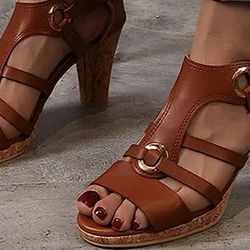 Women Block Heel Sandals Size 38 (7.5-8)