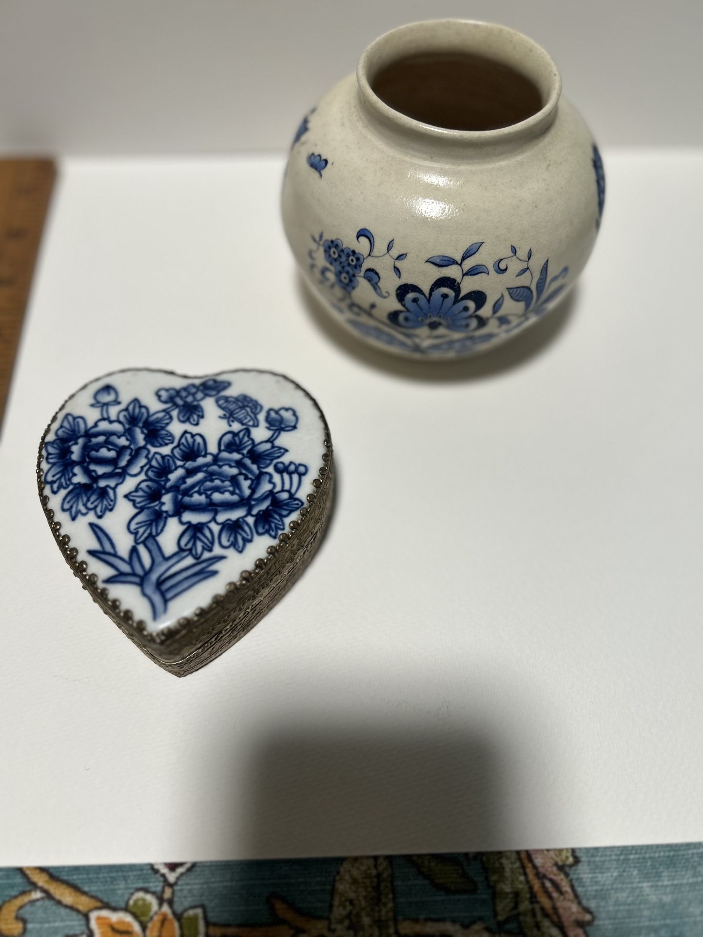 Antique Trinket Box And Stoneware Vase