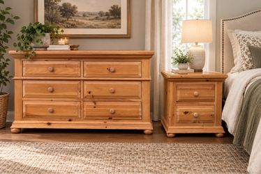Pine Wood Dresser and Nightstand Set