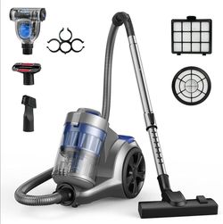 1700W Canister Vacuum Cleaner, 45Kpa Bagless Vacuum Cleaner, Multi-Cyclonic Filtration, 2 Anti-Allergen HEPA Filters, 3.5QT Dust Cup, 4 Tools, No Hair