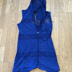 Ellen Weaver Navy Blue Swimsuit Hooded Cover-Up Size Medium