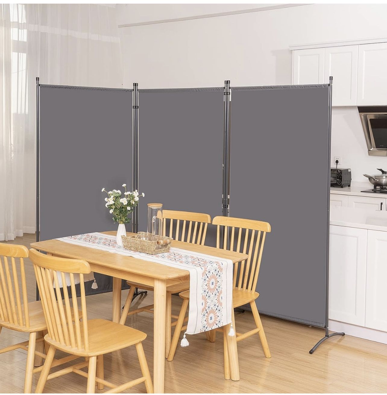 CHOSENM 3 Panel Folding Privacy Screens, 6 FT Tall Wall Divider with Metal Frame, Freestanding Room Divider for Office Bedroom Study (3 Panel, Grey)