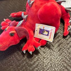 Manhattan Toy Company 12” Bright Red Plush Dragon “Ready To Pounce”