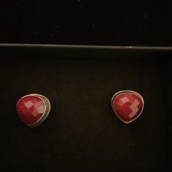 Large Sterling Silver (India 925) Stud Earrings With Authentic Ruby Stones