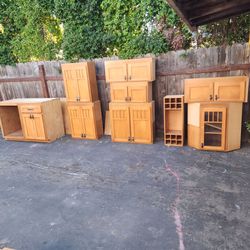 Cabinets - base and wall cabinets.  Real wood