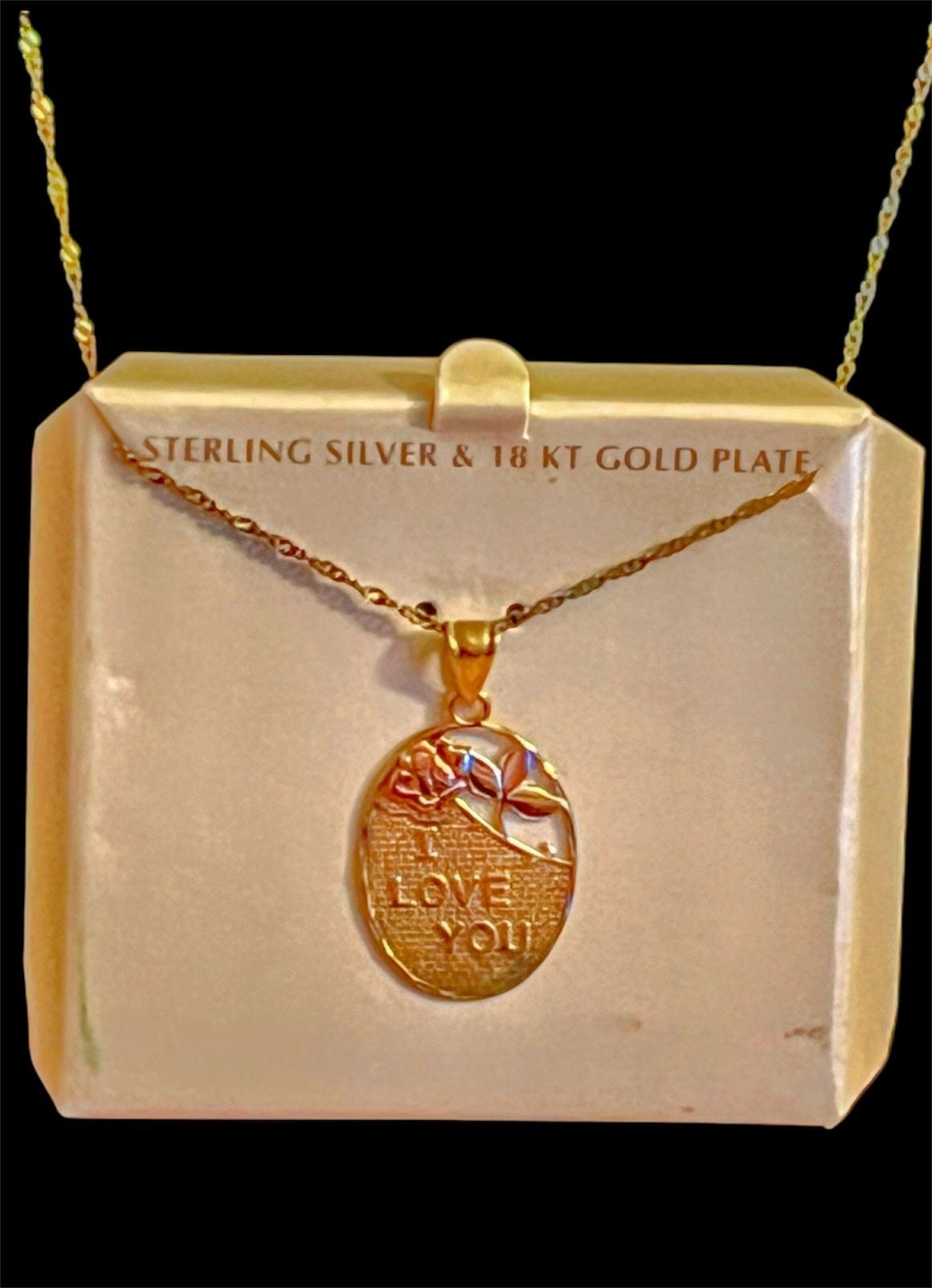 925 STERLING SILVER 18k Gold plated CABLE CHAIN 19" WITH I LOVE YOU