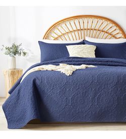 WURUIBO Navy Blue Quilt Set Twin Size
