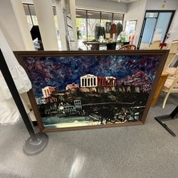 Athens Scene Back lit large framed art  64”w, 45.5”h