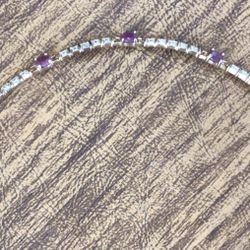 Amethyst And Crystal Gold Toned Tennis Bracelet 