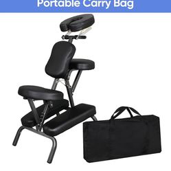 Portable Tattoo Salon Spa Chair Black Folding PU Leather Pad Travel Massage Seat