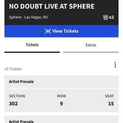 2 No Doubt tickets - The Sphere - VEGAS