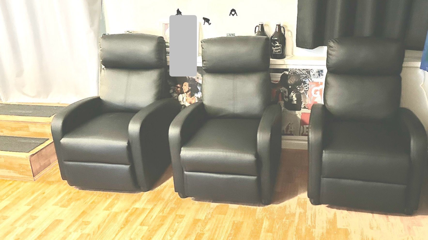 3 Black Recliner Chairs