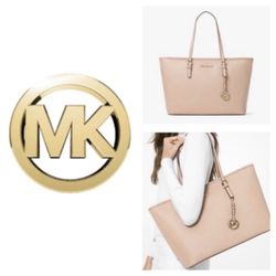 Jet Set Large Saffiano Leather Top-Zip Tote Bag in Fawn/Gold