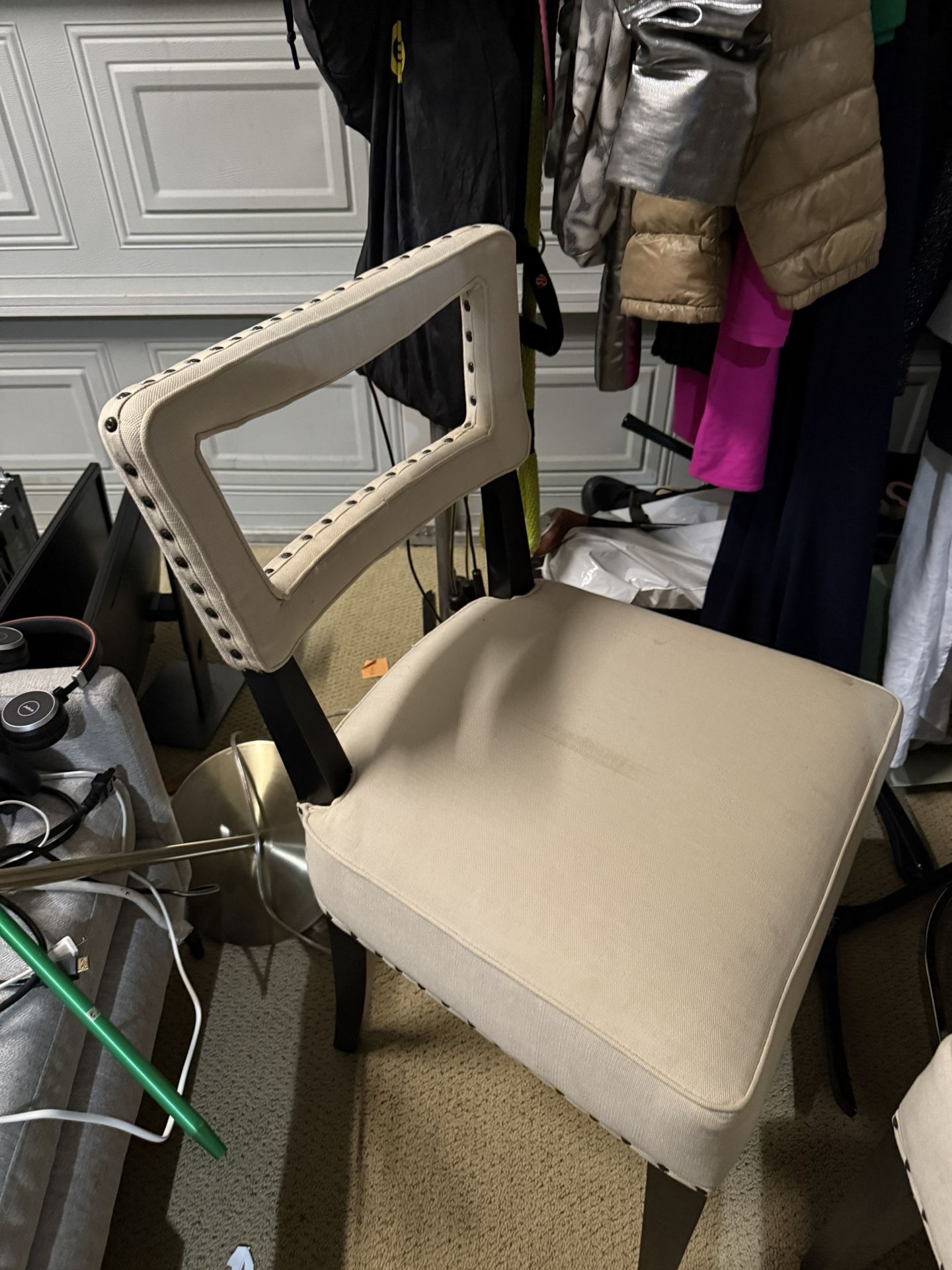 Set Of 2 Light Fabric Chairs With Studs