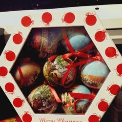 Vintage Decoupage Christmas Ornaments, "Merry Christmas from Holland" Boxed Set